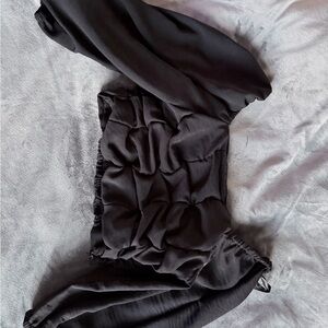 Black Ruched Off-Shoulder Crop Top